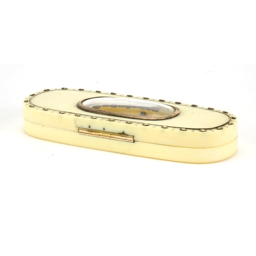 46 - George lll ivory and gold coloured pique work toothpick box, 9.5cm wide