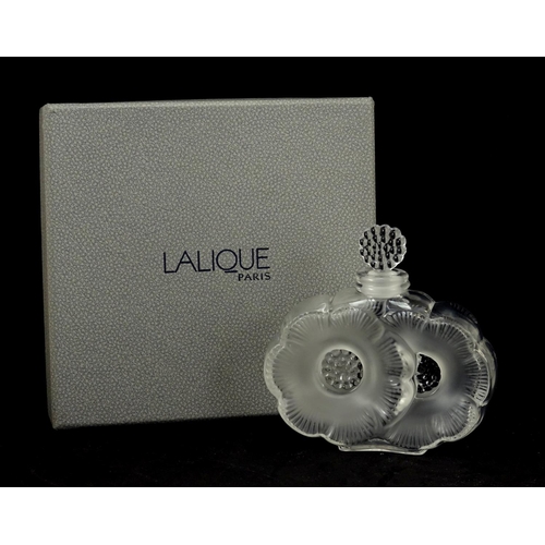 487 - Lalique frosted and clear glass Flacon 2 Fleurs scent bottle with box, etched Lalique France to the ... 