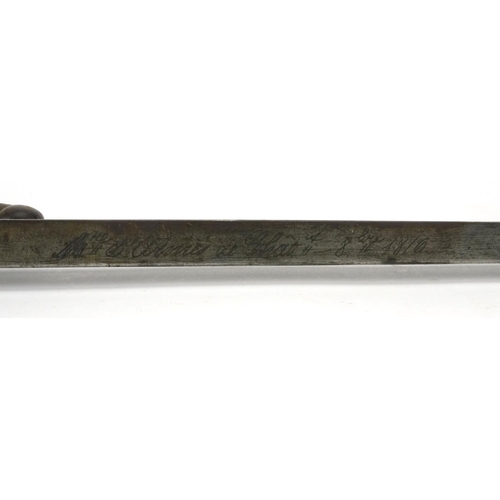 233 - French Military interest bayonet with scabbard, impressed marks to the blade, 66cm in length