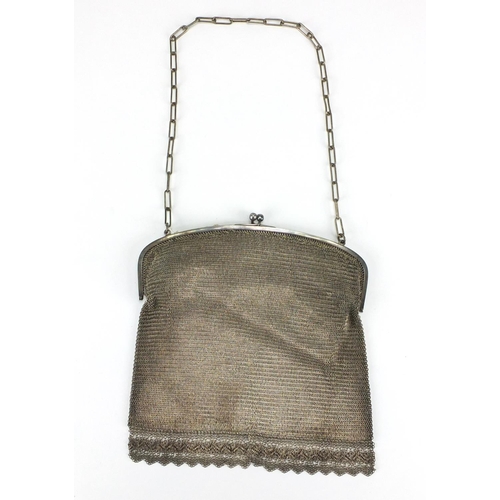 295 - Silver plated chain link purse, stamped Argentor Alpacca, 17cm wide
