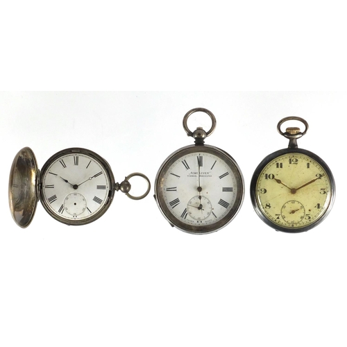 807 - Three gentleman's silver pocket watches including and Acme Lever retailed by H Samuel and a full hun... 