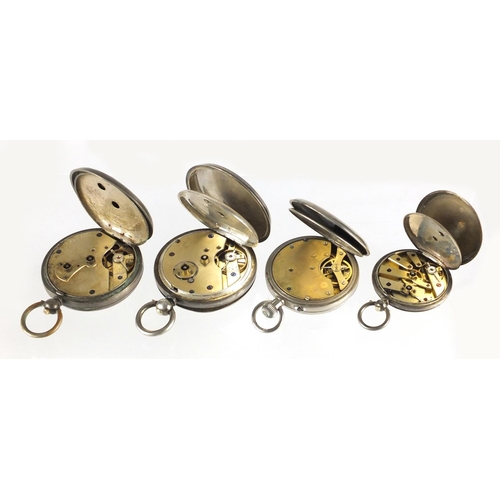 808 - Three silver open face pocket watches and two white metal pocket watches, including John Myers and o... 