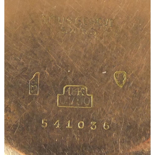775 - Gentleman's 18ct gold Titus Geneve chronograph wristwatch, the case numbered 541036, 3.8cm in diamet... 