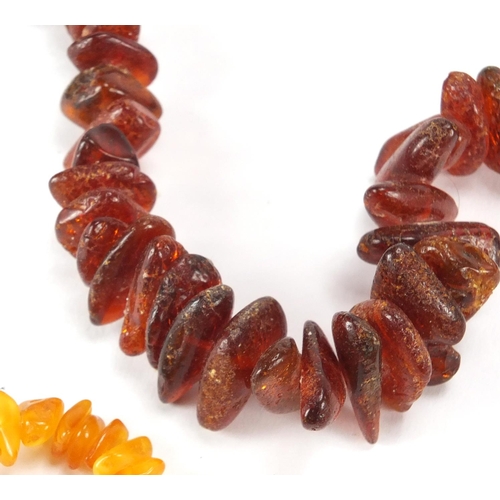 770 - Six baltic and natural amber coloured necklaces and bracelets, a pendant and two segments, approxima... 