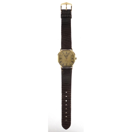 788 - Gentleman's 9ct gold Longines quartz wristwatch with date dial, the case numbered 19330671, the case... 
