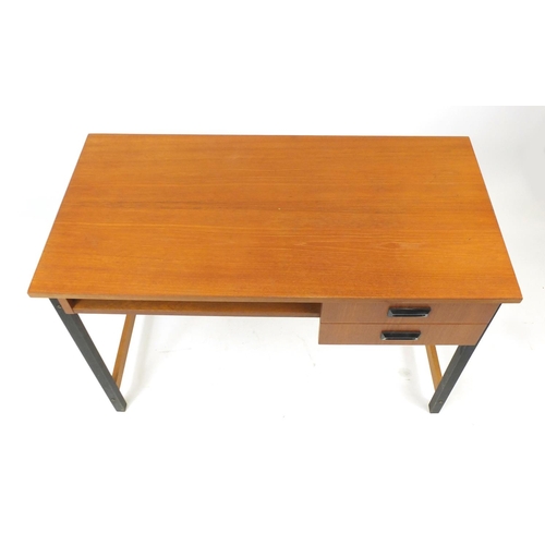 49 - Contemporary wooden and metal desk, fitted with two drawers, 73cm H x 100cm W x 50cm D