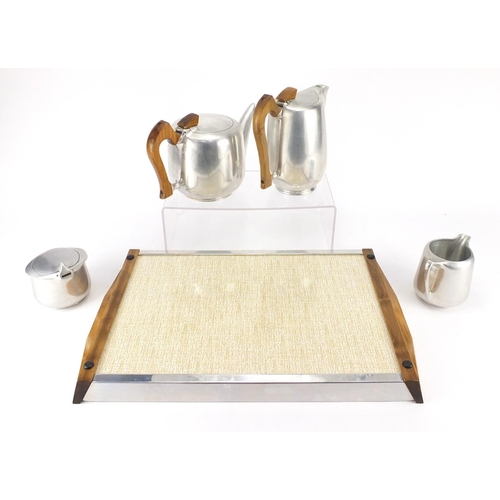 2205 - Vintage four piece Picquot Ware tea set on tray, the tray 48cm wide