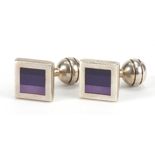 210 - Pair of silver and guilloche enamel cuff links, ZM Birmingham hallmarks, approximate weight 21.2g