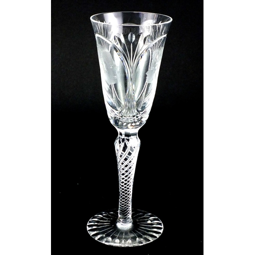 114 - Royal Doulton crystal champagne flute with air twist stem, commemorating Silver Wedding of HM Queen ... 