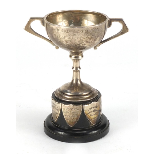 313 - Miniature silver twin handled trophy, for The National Association of Teachers of Dancing 1948, by M... 