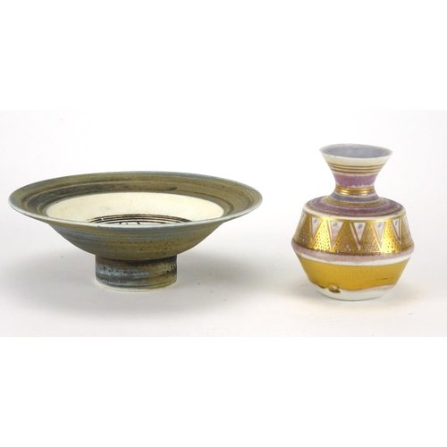 542 - Mary Rich studio porcelain vase and footed bowl, each having a geometric design and with impressed m... 