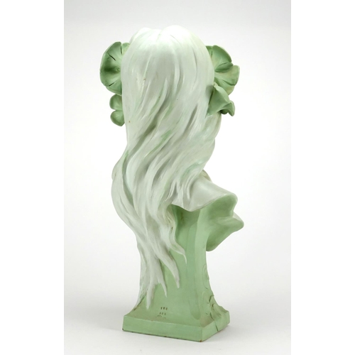 2111 - French  Art Nouveau bust of a  maiden, impressed marks and incised signature, 59.5cm high