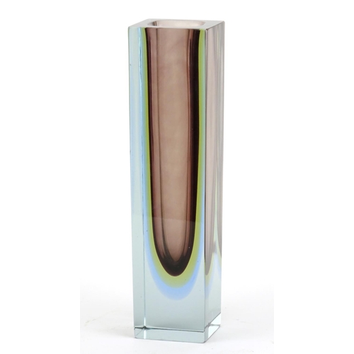 2110 - Large Murano Sommerso square four colour glass vase, 30cm high