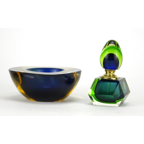 2233 - Murano Sommerso glass bowl and a similar scent bottle, the largest 13cm wide