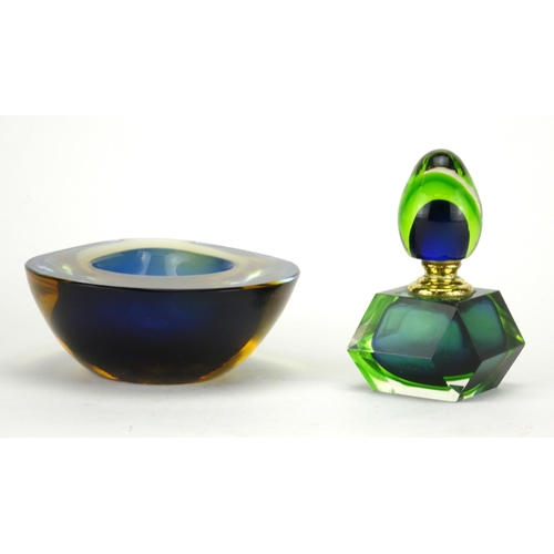 2233 - Murano Sommerso glass bowl and a similar scent bottle, the largest 13cm wide