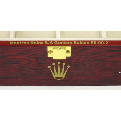 2266 - Rolex cherry wood dealers display watch box, 9cm H x 31cm W x 21cm D