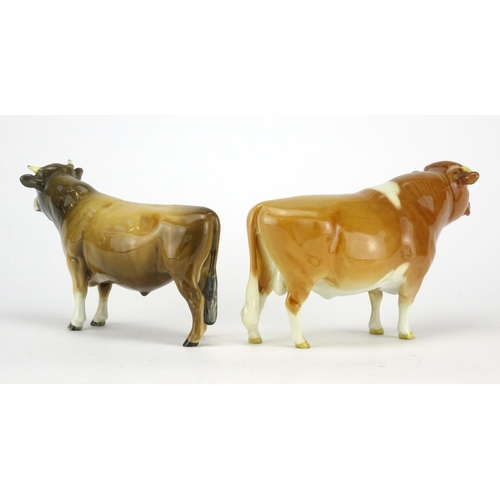 2417 - Two Beswick bulls, CH Dunsley Coy Boy and CH Sabrina's Sir Richmond, the largest 19cm in length