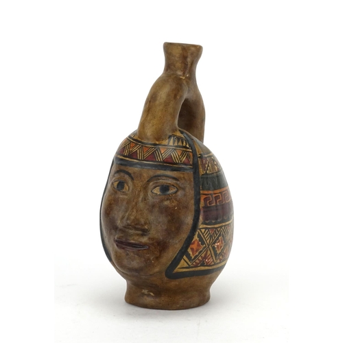 393 - Peruvian pottery Mochica style figural vessel, 23cm high