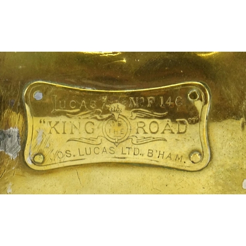 76 - Brass Lucas King of the road headlamp, with ceramic burner and plaque numbered F146, 25.5cm high