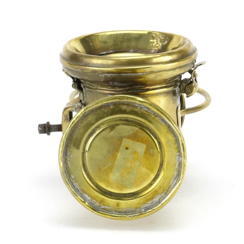 76 - Brass Lucas King of the road headlamp, with ceramic burner and plaque numbered F146, 25.5cm high