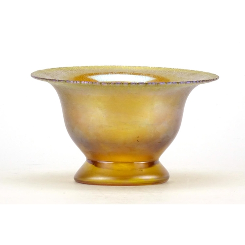 476 - Tiffany Favrile style iridescent glass bowl with flared rim, 8.5cm high x 14.5cm in diameter
