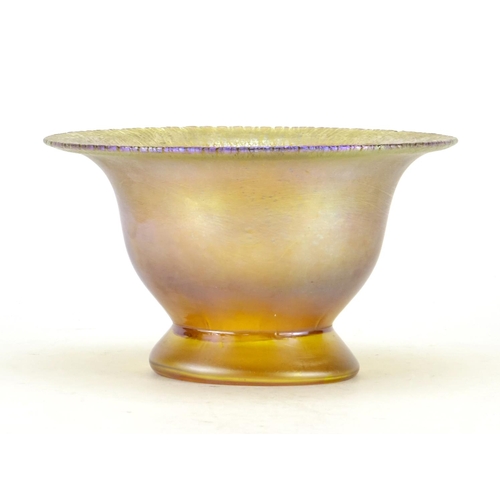 476 - Tiffany Favrile style iridescent glass bowl with flared rim, 8.5cm high x 14.5cm in diameter