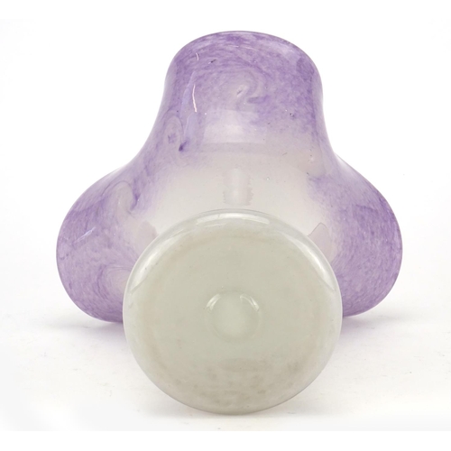 474 - Ysart pink and white mottled glass vase, having a swirl design, etched Ysart to the base, 20.5cm hig... 