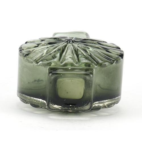 490 - Whitefriars Meadow Green Sunburst glass vase, 15.5cm high