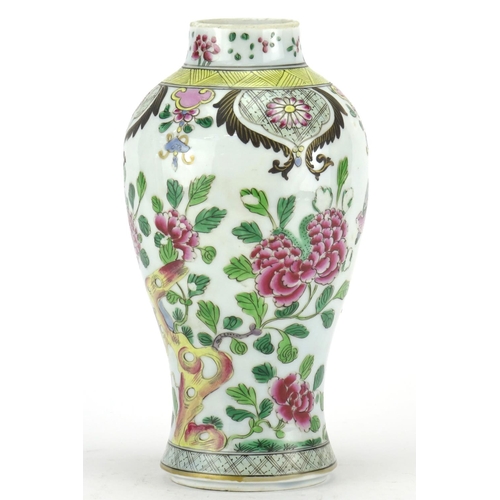 289 - Chinese porcelain baluster vase, hand painted in the famille rose palette with birds of paradise amo... 
