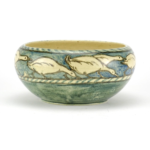 520 - Early 20th century Stella R Crofts bowl hand painted with a continuous band of geese, hand painted m... 