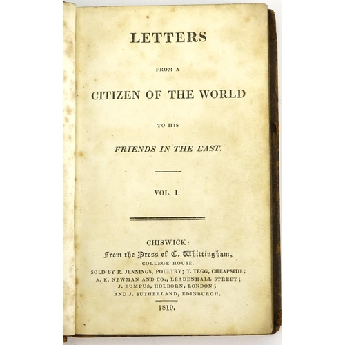 136 - Citizen of the World by Doctor Goldsmith, two early 19th century tooled leather bound hardback books... 