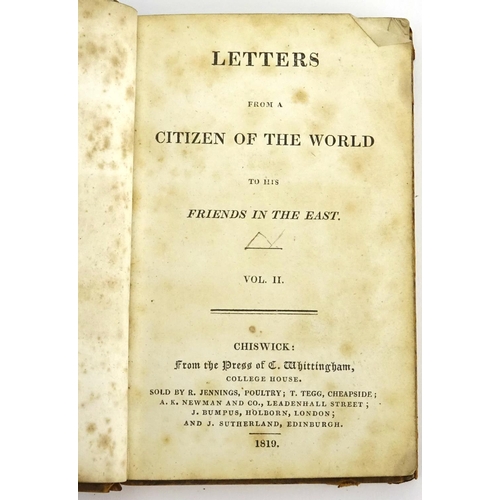 136 - Citizen of the World by Doctor Goldsmith, two early 19th century tooled leather bound hardback books... 