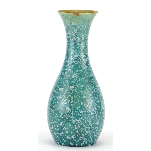 499 - Linthorpe pottery vase with blue mottled glaze, impressed marks and numbered 124 to the base, 25.5cm... 
