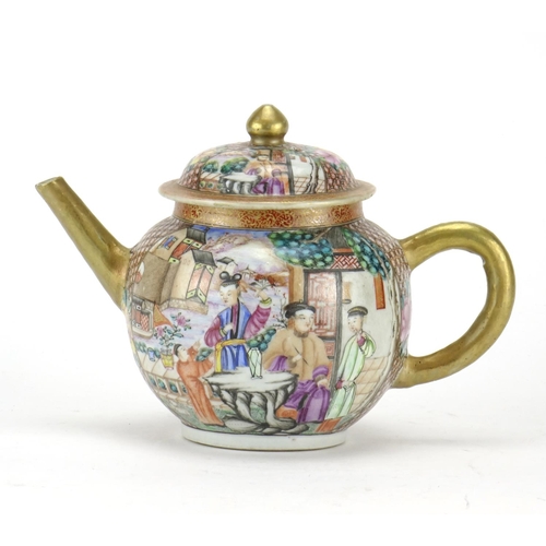281 - 18th Century Chinese porcelain teapot, finely hand painted in the Mandarin palette with figures in a... 