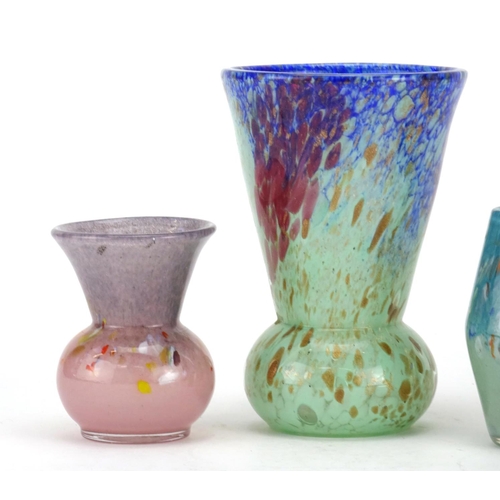 475 - Art glassware including two Ysart vases and a Monart style example, the largest 17cm high