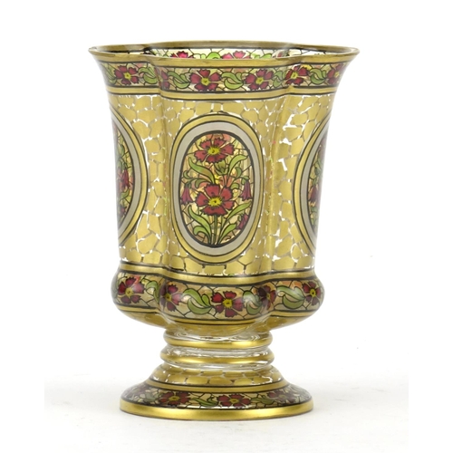 462 - 19th century continental glass vase finely hand painted with panels of flowers, crossed swords and n... 