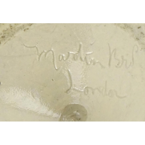513 - Martin Brothers stoneware open salt with incised stylised decoration, scripted Martin Brothers Londo... 