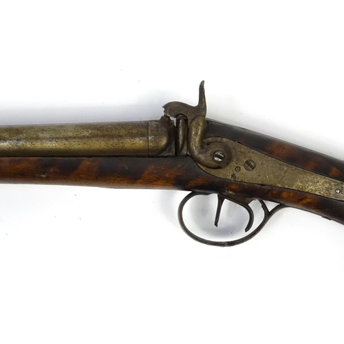 237 - Percussion cap double barrel shot gun, impressed by J E Ryman, 116cm in length