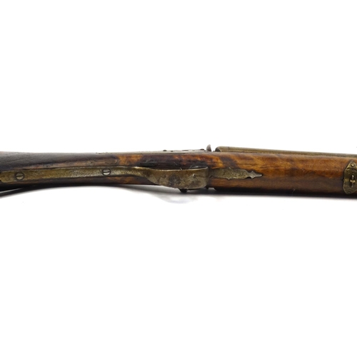 237 - Percussion cap double barrel shot gun, impressed by J E Ryman, 116cm in length