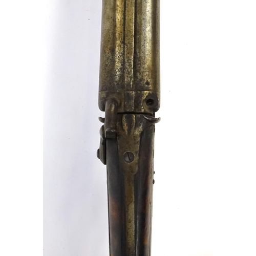 237 - Percussion cap double barrel shot gun, impressed by J E Ryman, 116cm in length