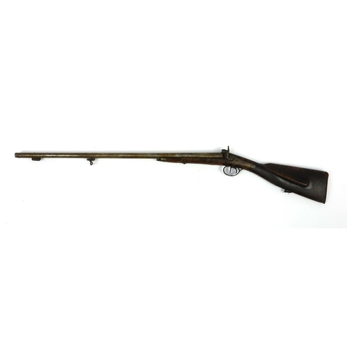 237 - Percussion cap double barrel shot gun, impressed by J E Ryman, 116cm in length