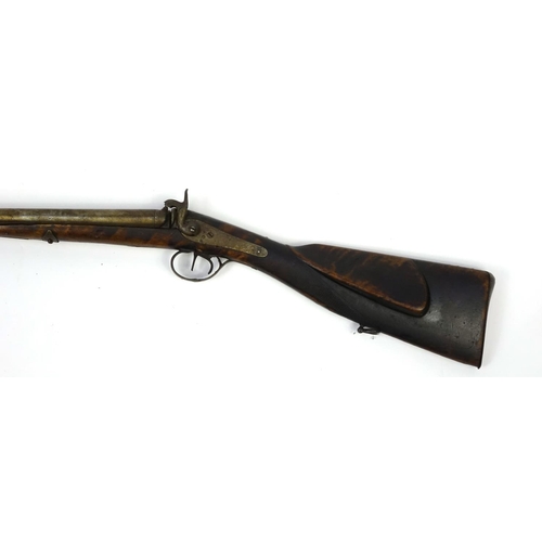 237 - Percussion cap double barrel shot gun, impressed by J E Ryman, 116cm in length