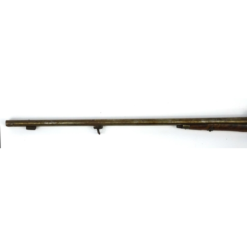 237 - Percussion cap double barrel shot gun, impressed by J E Ryman, 116cm in length