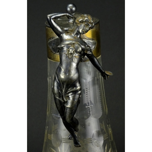 467 - Victorian cut glass claret jug with silver plated hinged  lid and fairy handle, 27cm high