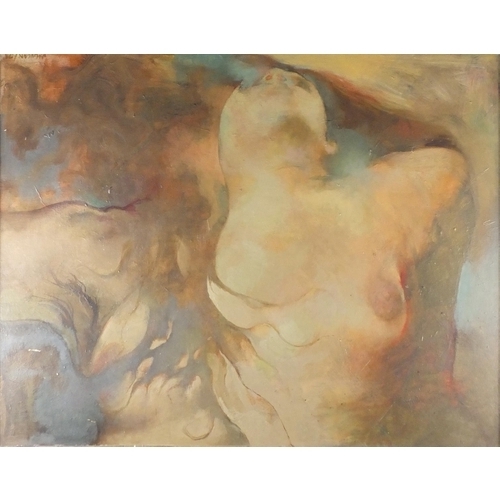 1008 - Ian McGugan '73 - Study of a nude female, oil on board, mounted and framed, 87.5cm x 67.5cm