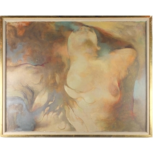 1008 - Ian McGugan '73 - Study of a nude female, oil on board, mounted and framed, 87.5cm x 67.5cm