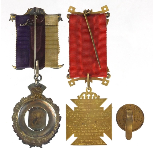 160 - Two Royal Order of Buffaloes jewels and a pip relating to A J Radford, including a 9ct gold and enam... 