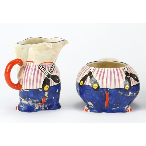 516 - 1920's Royal Venton Ware elephant design novelty three piece pottery tea set, the teapot 13.5cm high