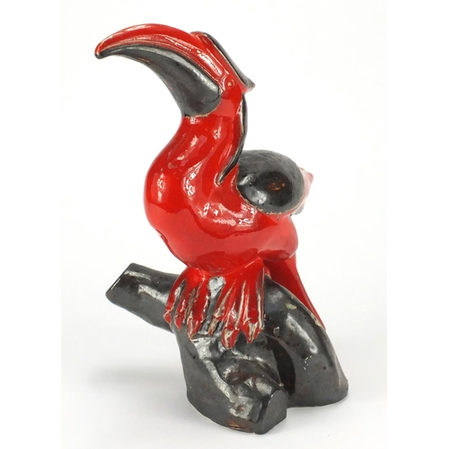 2139 - Rye pottery red glazed toucan by David Sharp, 29cm high