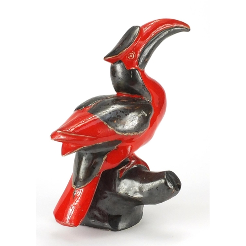 2139 - Rye pottery red glazed toucan by David Sharp, 29cm high